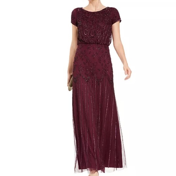 Adrianna Papell Burgundy Sequin Formal Gown